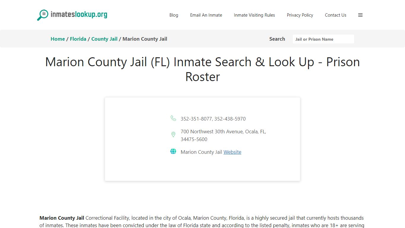 Marion County Jail (FL) Inmate Search & Look Up - Prison Roster